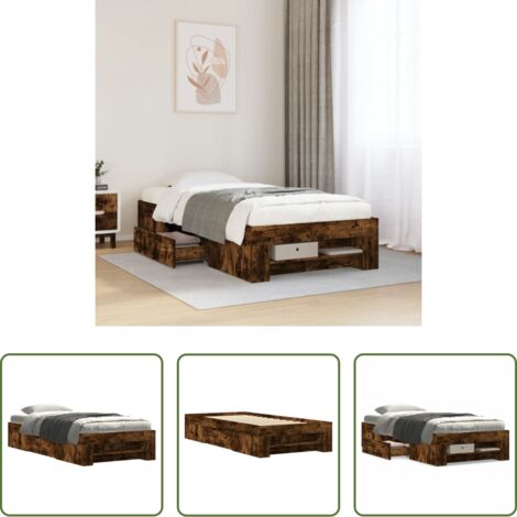 vidaXL Letto con base a doghe -  Giroletto senza Materasso Rovere Fumo 75x190 cm in Truciolato