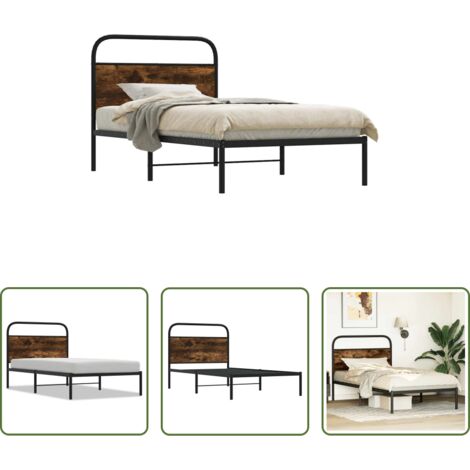 vidaXL Letto con base a doghe -  Giroletto senza Materasso Rovere Fumo 90x190 cm in Truciolato
