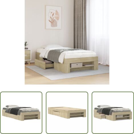 vidaXL Letto con base a doghe -  Giroletto senza Materasso Rovere Sonoma 75x190 cm in Truciolato
