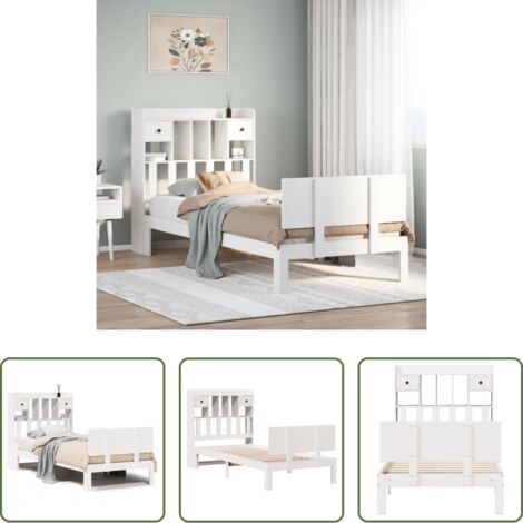 vidaXL Letto con base a doghe -  Letto Libreria senza Materasso Bianca 90x200 cm Legno di Pino