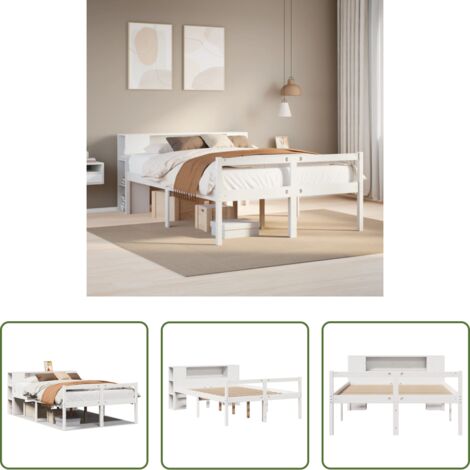 vidaXL Letto con base a doghe -  Letto Libreria senza Materasso Bianco 135x190 cm Legno di Pino