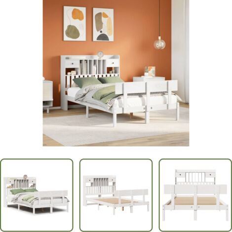 vidaXL Letto con base a doghe -  Letto Libreria senza Materasso Bianco 135x190 cm Legno di Pino