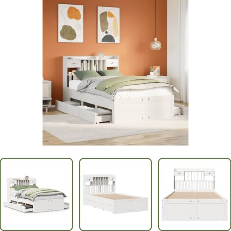 vidaXL Letto con base a doghe -  Letto Libreria senza Materasso Bianco 135x190 cm Legno di Pino