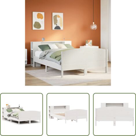 vidaXL Letto con base a doghe -  Letto Libreria senza Materasso Bianco 135x190 cm Legno di Pino