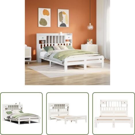 vidaXL Letto con base a doghe -  Letto Libreria senza Materasso Bianco 140x190 cm Legno di Pino