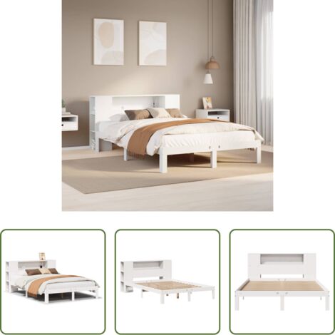 vidaXL Letto con base a doghe -  Letto Libreria senza Materasso Bianco 140x190 cm Legno di Pino