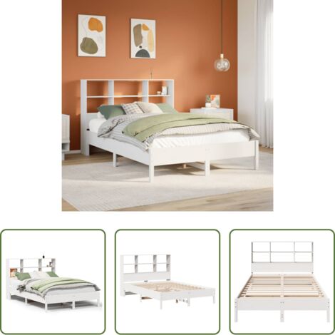 vidaXL Letto con base a doghe -  Letto Libreria senza Materasso Bianco 140x190 cm Legno di Pino