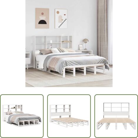 vidaXL Letto con base a doghe -  Letto Libreria senza Materasso Bianco 140x190 cm Legno Massello