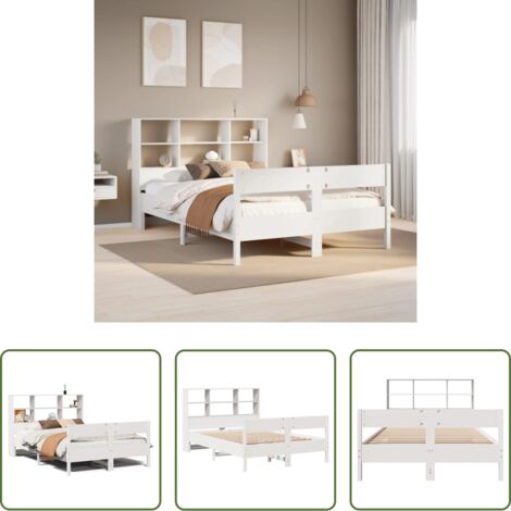 vidaXL Letto con base a doghe -  Letto Libreria senza Materasso Bianco 140x200 cm Legno di Pino