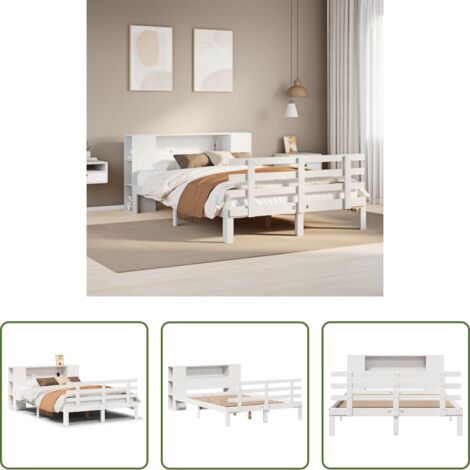 vidaXL Letto con base a doghe -  Letto Libreria senza Materasso Bianco 140x200 cm Legno di Pino