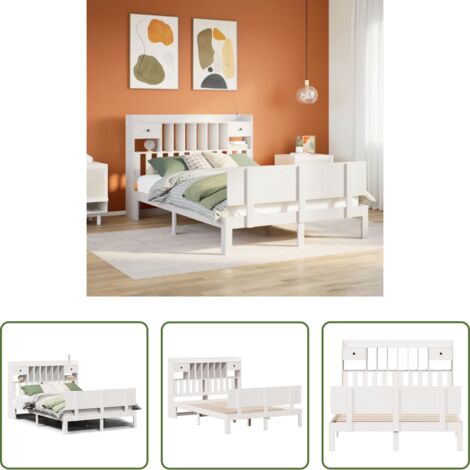 vidaXL Letto con base a doghe -  Letto Libreria senza Materasso Bianco 140x200 cm Legno di Pino