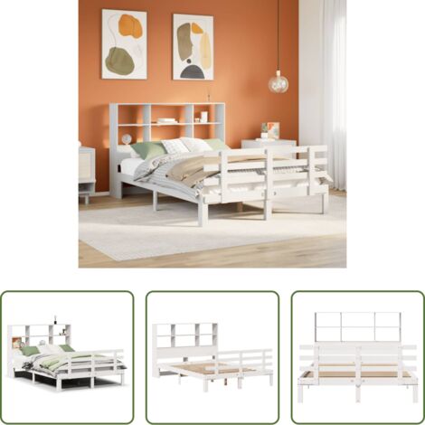 vidaXL Letto con base a doghe -  Letto Libreria senza Materasso Bianco 140x200 cm Legno di Pino