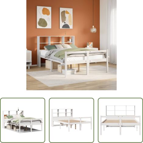 vidaXL Letto con base a doghe -  Letto Libreria senza Materasso Bianco 140x200 cm Legno di Pino