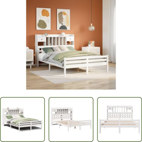 vidaXL Letto con base a doghe -  Letto Libreria senza Materasso Bianco 140x200 cm Legno di Pino