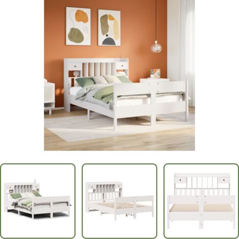 vidaXL Letto con base a doghe -  Letto Libreria senza Materasso Bianco 160x200 cm Legno di Pino
