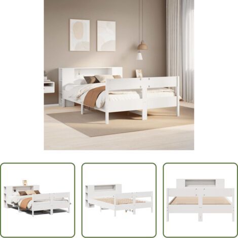 vidaXL Letto con base a doghe -  Letto Libreria senza Materasso Bianco 160x200 cm Legno di Pino