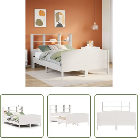 vidaXL Letto con base a doghe -  Letto Libreria senza Materasso Bianco 160x200 cm Legno di Pino