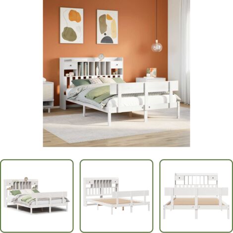vidaXL Letto con base a doghe -  Letto Libreria senza Materasso Bianco 160x200 cm Legno di Pino