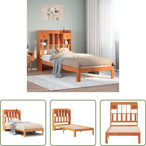 vidaXL Letto con base a doghe -  Letto Libreria senza Materasso Marrone Cera 100x200 cm in Pino