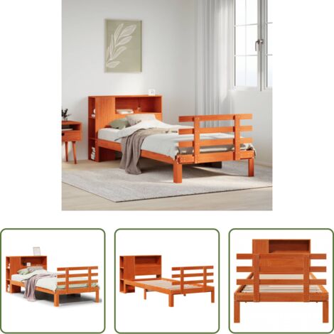 vidaXL Letto con base a doghe -  Letto Libreria senza Materasso Marrone Cera 100x200 cm in Pino