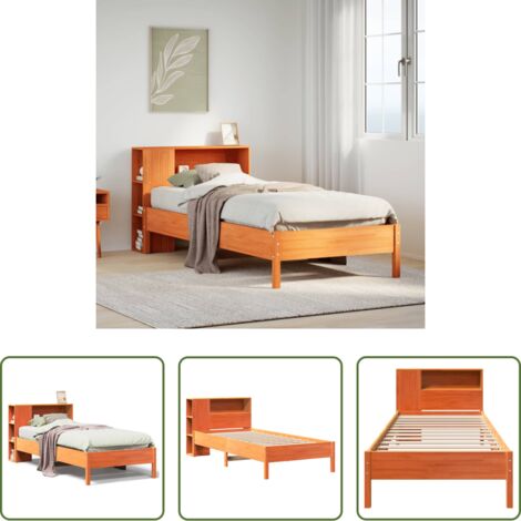 vidaXL Letto con base a doghe -  Letto Libreria senza Materasso Marrone Cera 100x200 cm in Pino