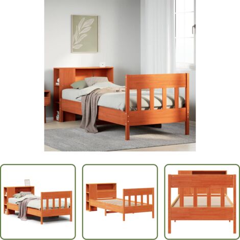 vidaXL Letto con base a doghe -  Letto Libreria senza Materasso Marrone Cera 100x200 cm in Pino
