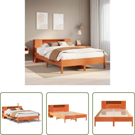 vidaXL Letto con base a doghe -  Letto Libreria senza Materasso Marrone Cera 135x190 cm in Pino