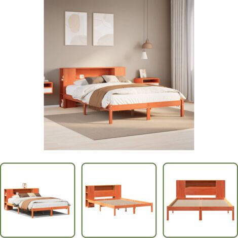 vidaXL Letto con base a doghe -  Letto Libreria senza Materasso Marrone Cera 135x190 cm in Pino