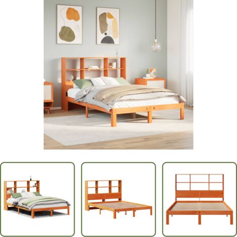 vidaXL Letto con base a doghe -  Letto Libreria senza Materasso Marrone Cera 135x190 cm in Pino