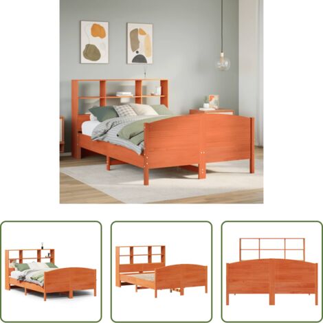 vidaXL Letto con base a doghe -  Letto Libreria senza Materasso Marrone Cera 135x190 cm in Pino