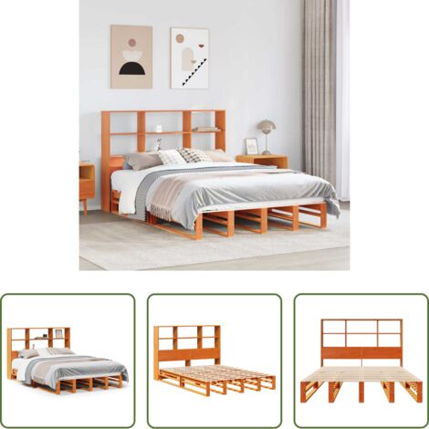 vidaXL Letto con base a doghe -  Letto Libreria senza Materasso Marrone Cera 140x190 cm Legno