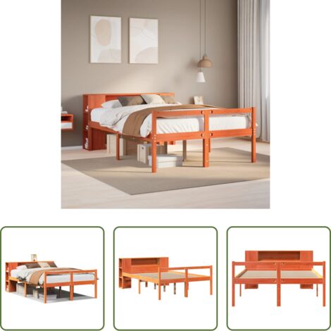 vidaXL Letto con base a doghe -  Letto Libreria senza Materasso Marrone Cera 140x190 cm Legno