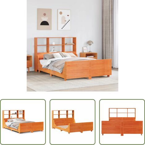 vidaXL Letto con base a doghe -  Letto Libreria senza Materasso Marrone Cera 140x200 cm Legno