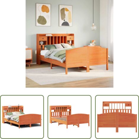 vidaXL Letto con base a doghe -  Letto Libreria senza Materasso Marrone Cera 160x200 cm in Pino
