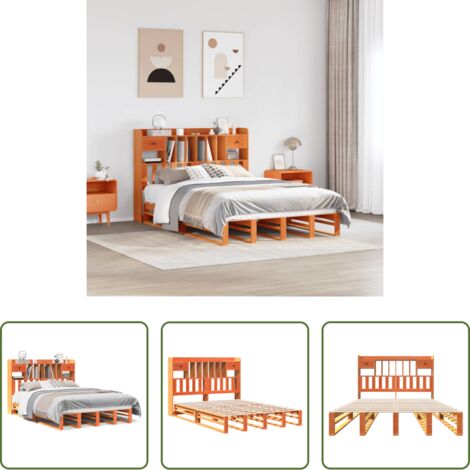 vidaXL Letto con base a doghe -  Letto Libreria senza Materasso Marrone Cera 160x200 cm in Pino