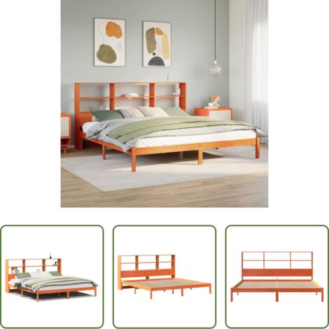 vidaXL Letto con base a doghe -  Letto Libreria senza Materasso Marrone Cera 200x200 cm in Pino