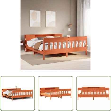 vidaXL Letto con base a doghe -  Letto Libreria senza Materasso Marrone Cera 200x200 cm in Pino