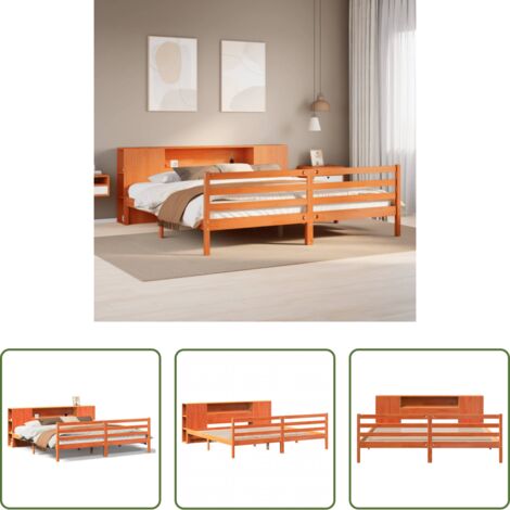 vidaXL Letto con base a doghe -  Letto Libreria senza Materasso Marrone Cera 200x200 cm in Pino