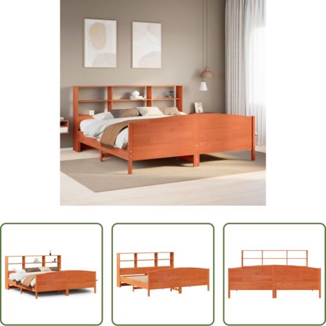 vidaXL Letto con base a doghe -  Letto Libreria senza Materasso Marrone Cera 200x200 cm in Pino