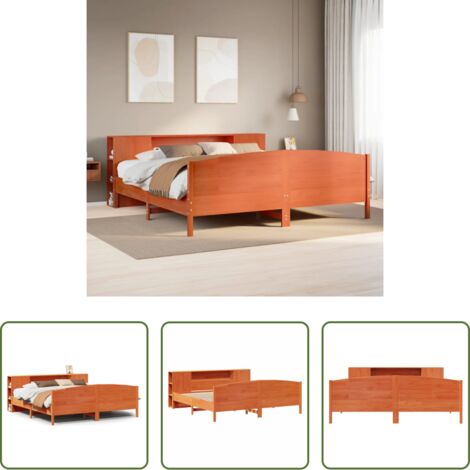 vidaXL Letto con base a doghe -  Letto Libreria senza Materasso Marrone Cera 200x200 cm in Pino