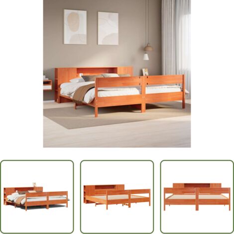 vidaXL Letto con base a doghe -  Letto Libreria senza Materasso Marrone Cera 200x200 cm in Pino