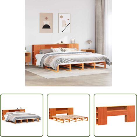 vidaXL Letto con base a doghe -  Letto Libreria senza Materasso Marrone Cera 200x200 cm Legno