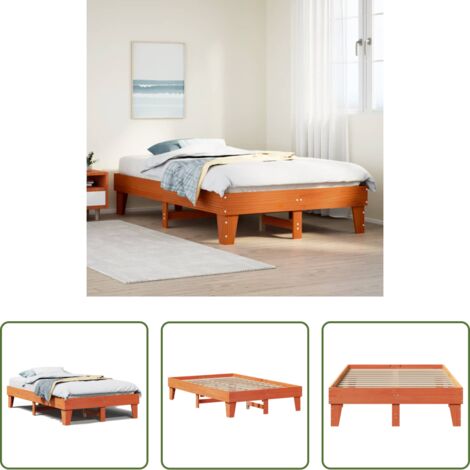 vidaXL Letto con base a doghe -  Letto senza Materasso Marrone Cera 135x190 cm in Legno di Pino