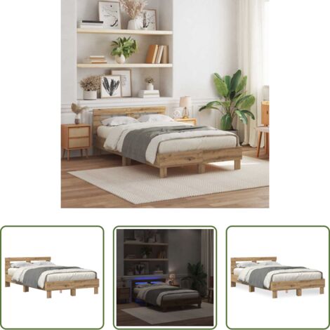 vidaXL Letto con base a doghe -  Struttura del letto con led Rovere artigianale 120 x 190 cm