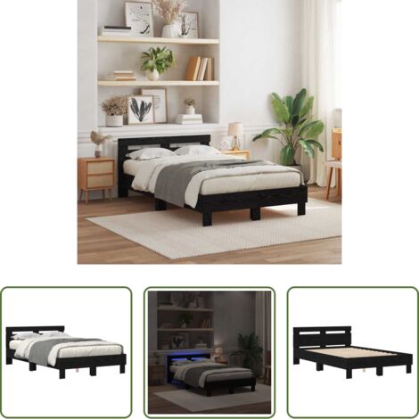 vidaXL Letto con base a doghe -  Struttura del letto Rovere Nero 135 x 190 cm Legno multistrato