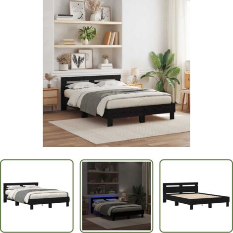 vidaXL Letto con base a doghe -  Struttura del letto Rovere Nero 150 x 200 cm Legno multistrato