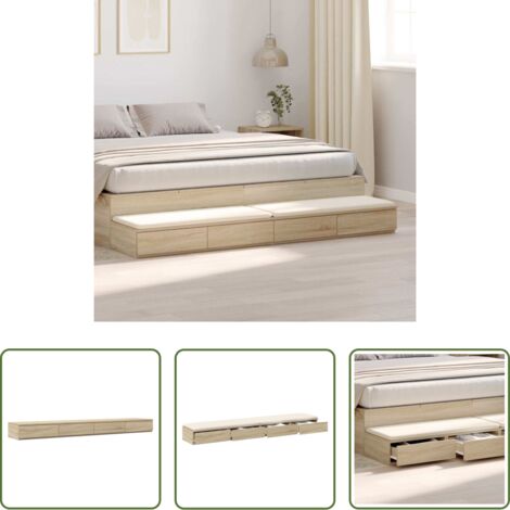 vidaXL Letto con cassetti -  Cassetti per letto Rovere Sonoma 200 x 36,5 x 16,5 cm