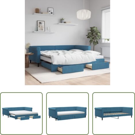 vidaXL Letto con cassetti -  Divano Letto Estraibile con Cassetti Blu 100x200 cm in Velluto