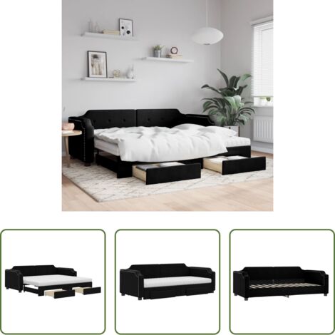 vidaXL Letto con cassetti -  Divano Letto Estraibile con Cassetti Nero 100x200 cm in Tessuto