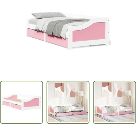 vidaXL Letto con cassetti -  Dormeuse 2 Cassetti senza Materasso Bianco&Rosa 90x200 cm IRUN